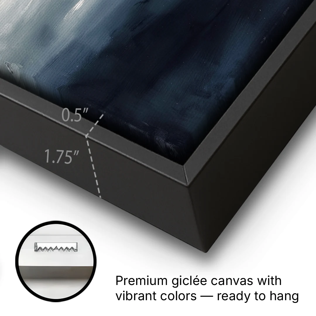 Bathroom Paintings Blush Dawn Over a Misty Sea - Black Framed Canvas Wall Art - Gallery Wrap Corner