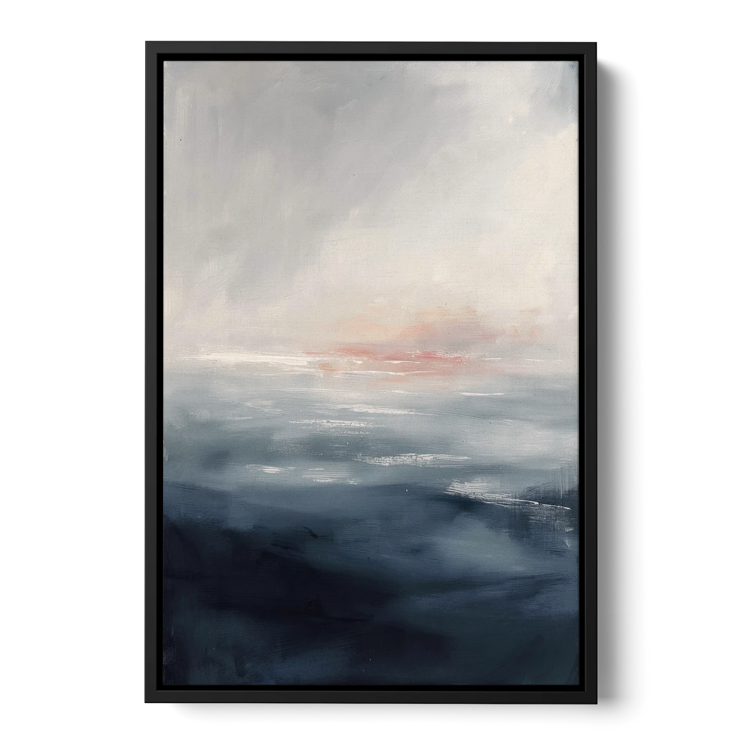 Bathroom Paintings Blush Dawn Over a Misty Sea - Black Framed Canvas Wall Art - Front