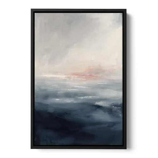 Bathroom Paintings Blush Dawn Over a Misty Sea - Black Framed Canvas Wall Art - Front