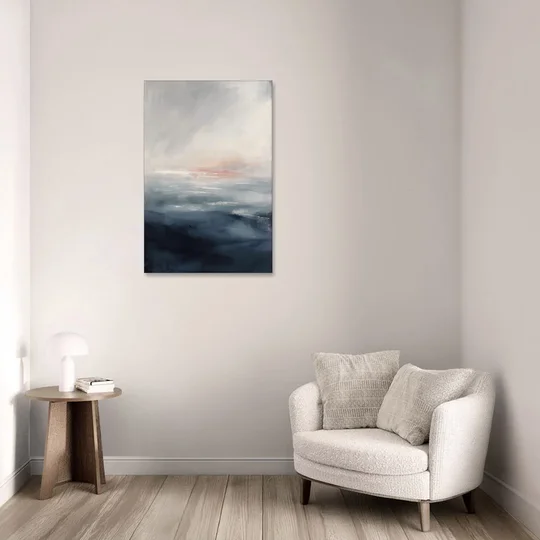 Bathroom Paintings Blush Dawn Over a Misty Sea - Canvas Wall Art - Sofa - 24x36