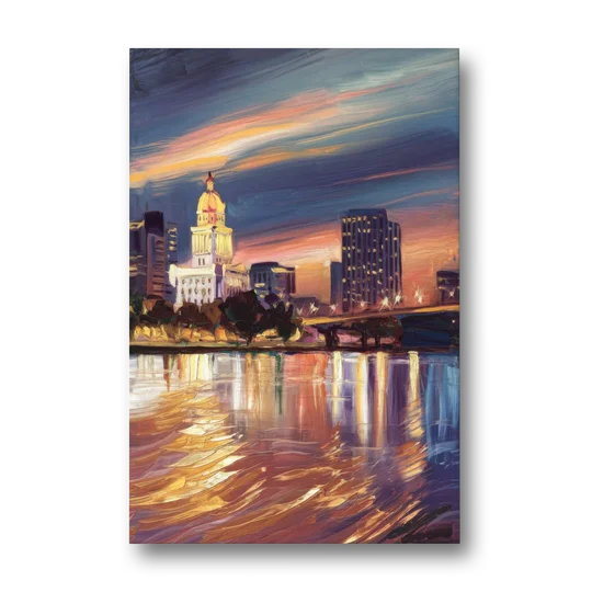 Baton Rouge Cityscape Twilight - Canvas Wall Art - Front