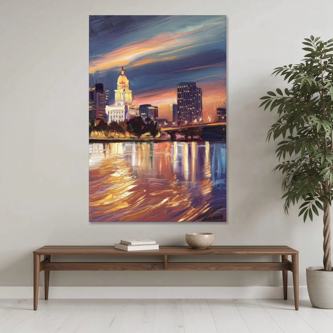 Baton Rouge Cityscape Twilight - Canvas Wall Art - Coffee Table - 40x60