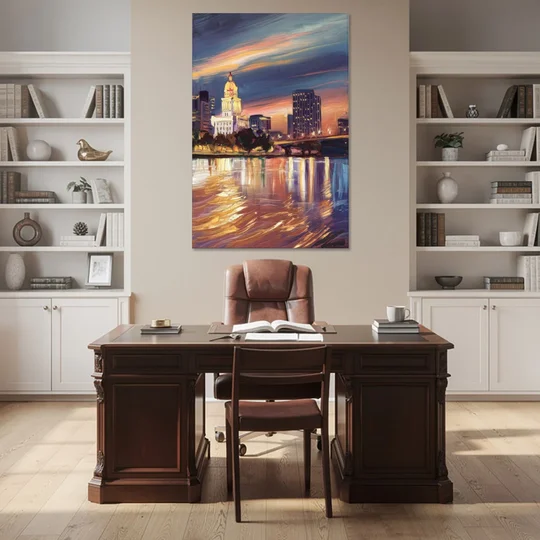 Baton Rouge Cityscape Twilight - Canvas Wall Art - Office - 40x60
