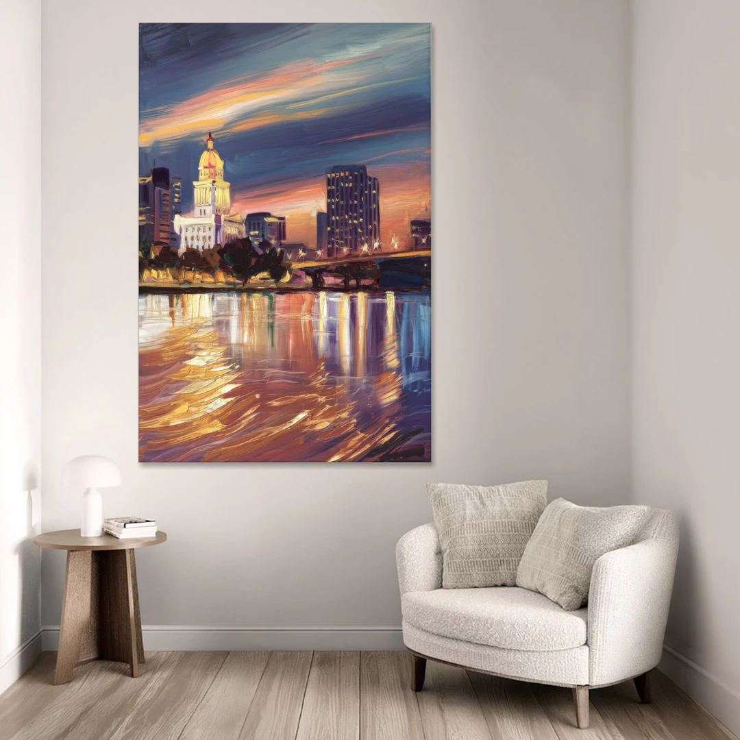 Baton Rouge Cityscape Twilight - Canvas Wall Art - Sofa - 40x60
