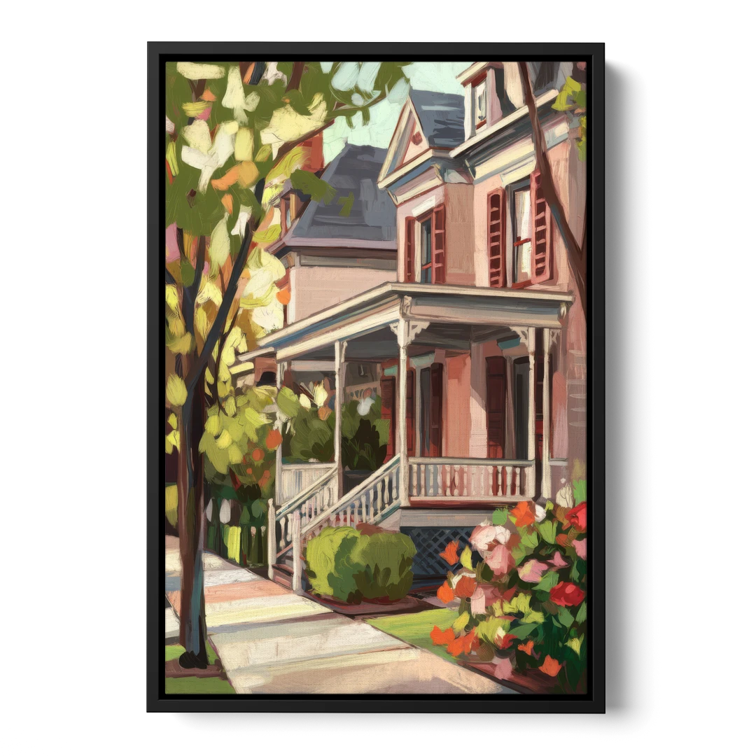 Baton Rouge Garden District Charm - Black Framed Canvas Wall Art - Front