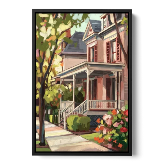 Baton Rouge Garden District Charm - Black Framed Canvas Wall Art - Front