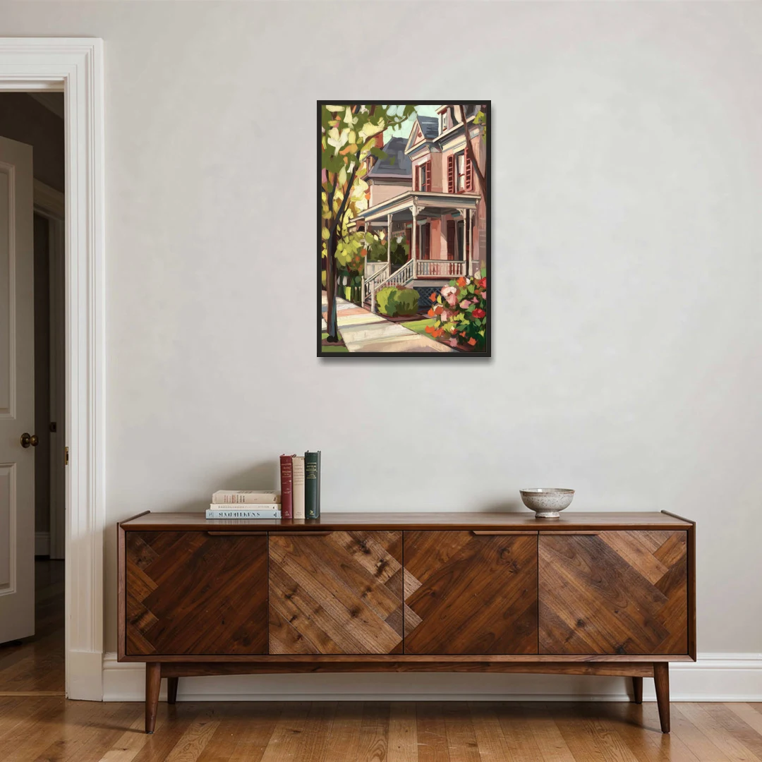 Baton Rouge Garden District Charm - Black Framed Canvas Wall Art - Coffee Table - 24x36