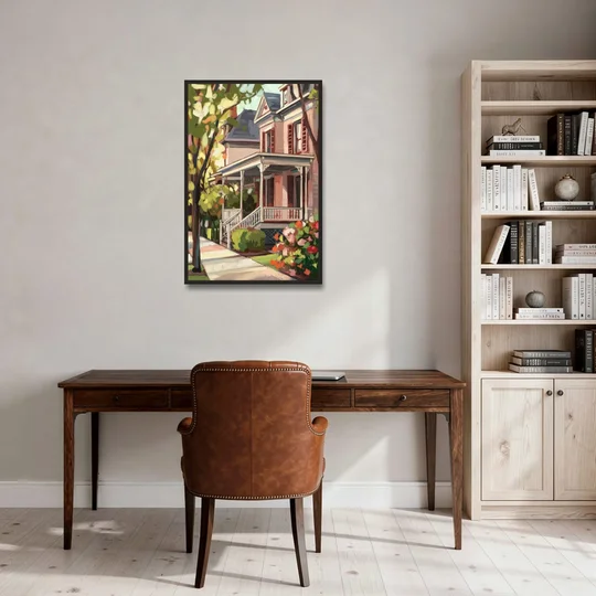 Baton Rouge Garden District Charm - Black Framed Canvas Wall Art - Office - 24x36