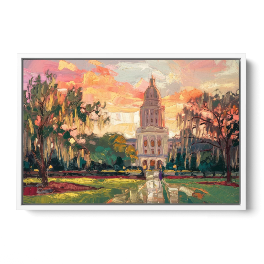 Baton Rouge Louisiana State Capitol - White Framed Canvas Wall Art - Front