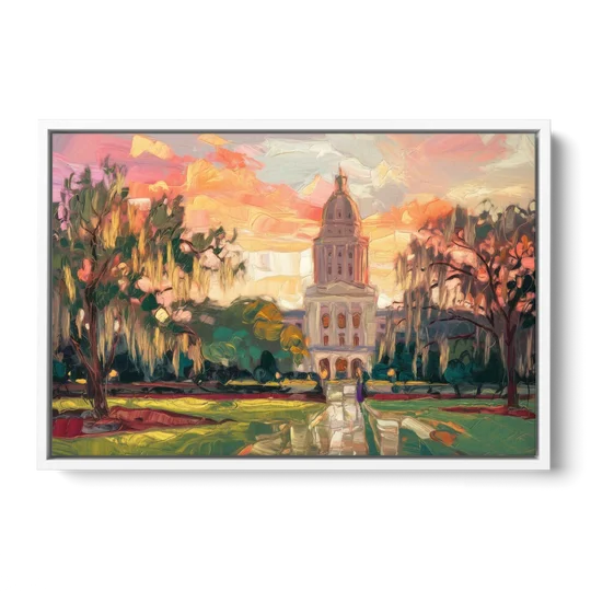 Baton Rouge Louisiana State Capitol - White Framed Canvas Wall Art - Front