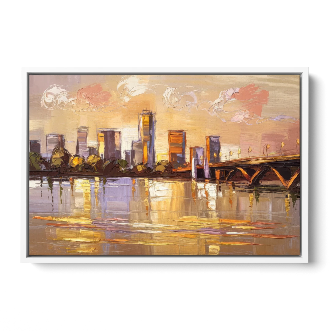 Baton Rouge Mississippi River View - White Framed Canvas Wall Art - Front