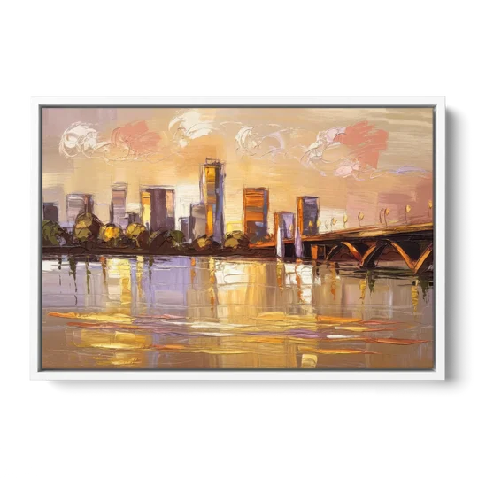Baton Rouge Mississippi River View - White Framed Canvas Wall Art - Front
