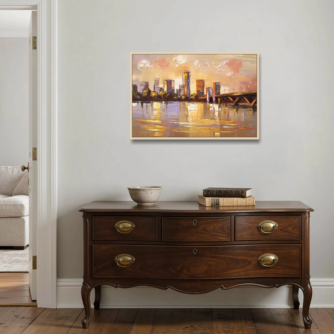 Baton Rouge Mississippi River View - Oak Framed Canvas Wall Art - Coffee Table - 36x24