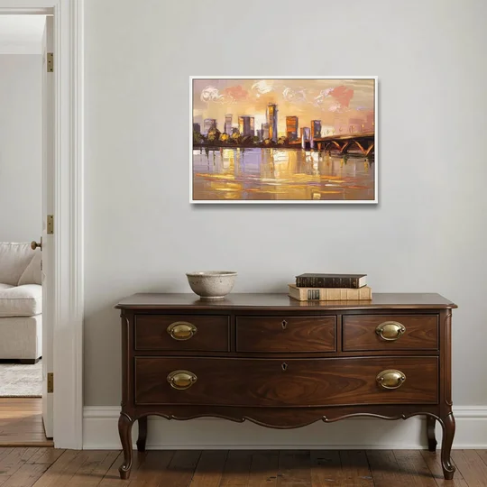 Baton Rouge Mississippi River View - White Framed Canvas Wall Art - Coffee Table - 36x24