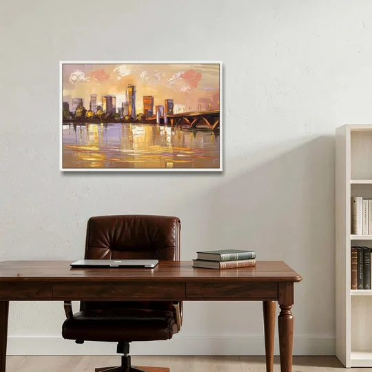 Baton Rouge Mississippi River View - White Framed Canvas Wall Art - Office - 36x24