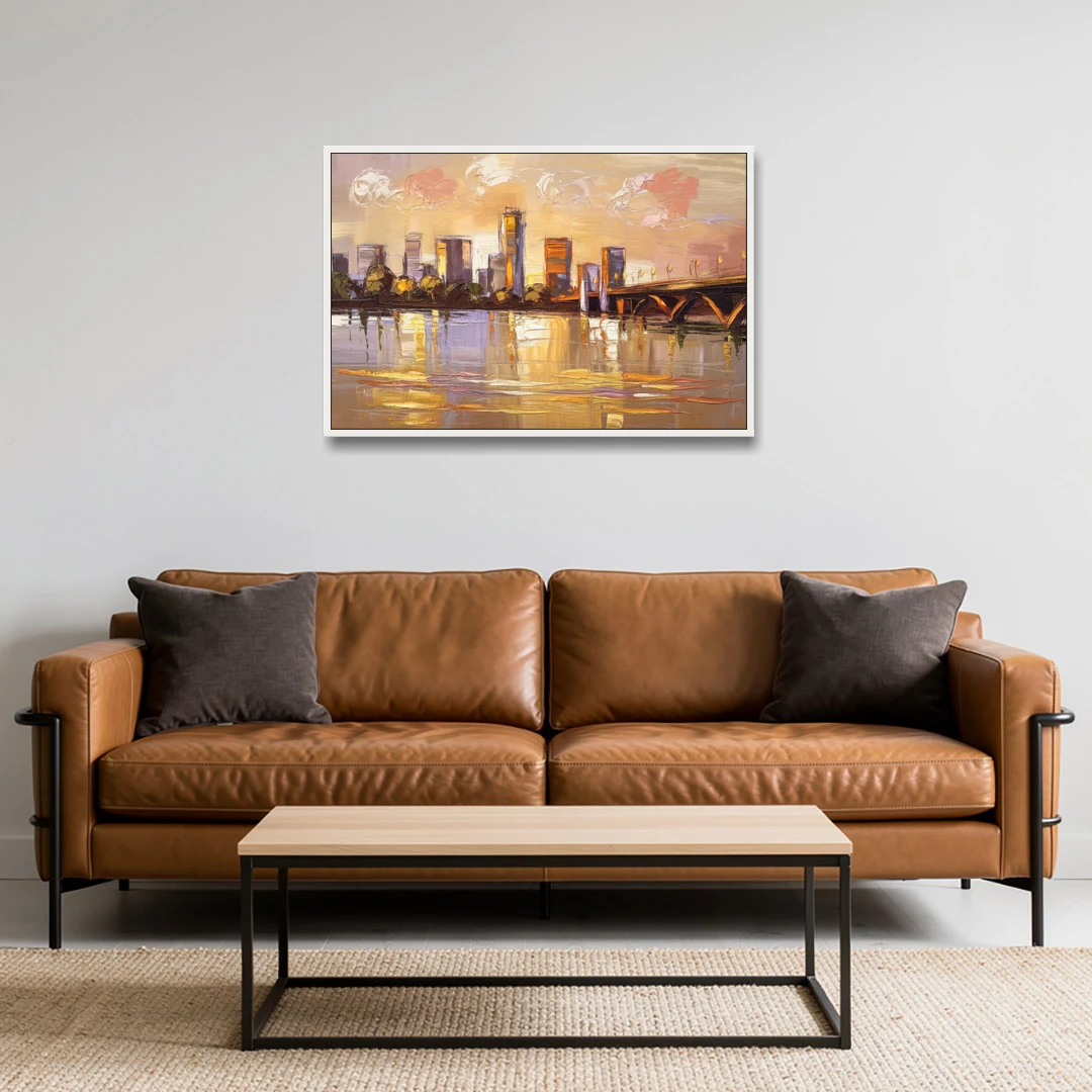 Baton Rouge Mississippi River View - White Framed Canvas Wall Art - Sofa - 36x24