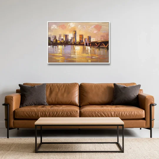 Baton Rouge Mississippi River View - White Framed Canvas Wall Art - Sofa - 36x24