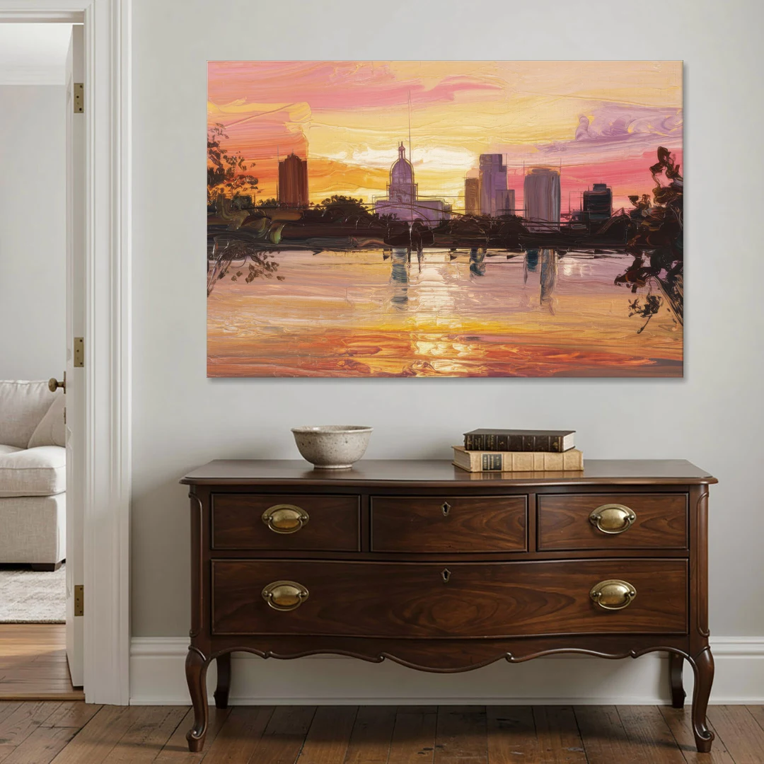 Baton Rouge Skyline Sunset - Canvas Wall Art - Coffee Table - 60x40