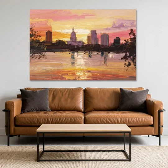 Baton Rouge Skyline Sunset - Canvas Wall Art - Sofa - 60x40