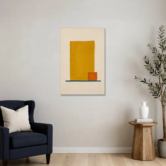 Bauhaus Wall Art with Yellow Block and Orange Square - Canvas Wall Art - Sofa - 24x36