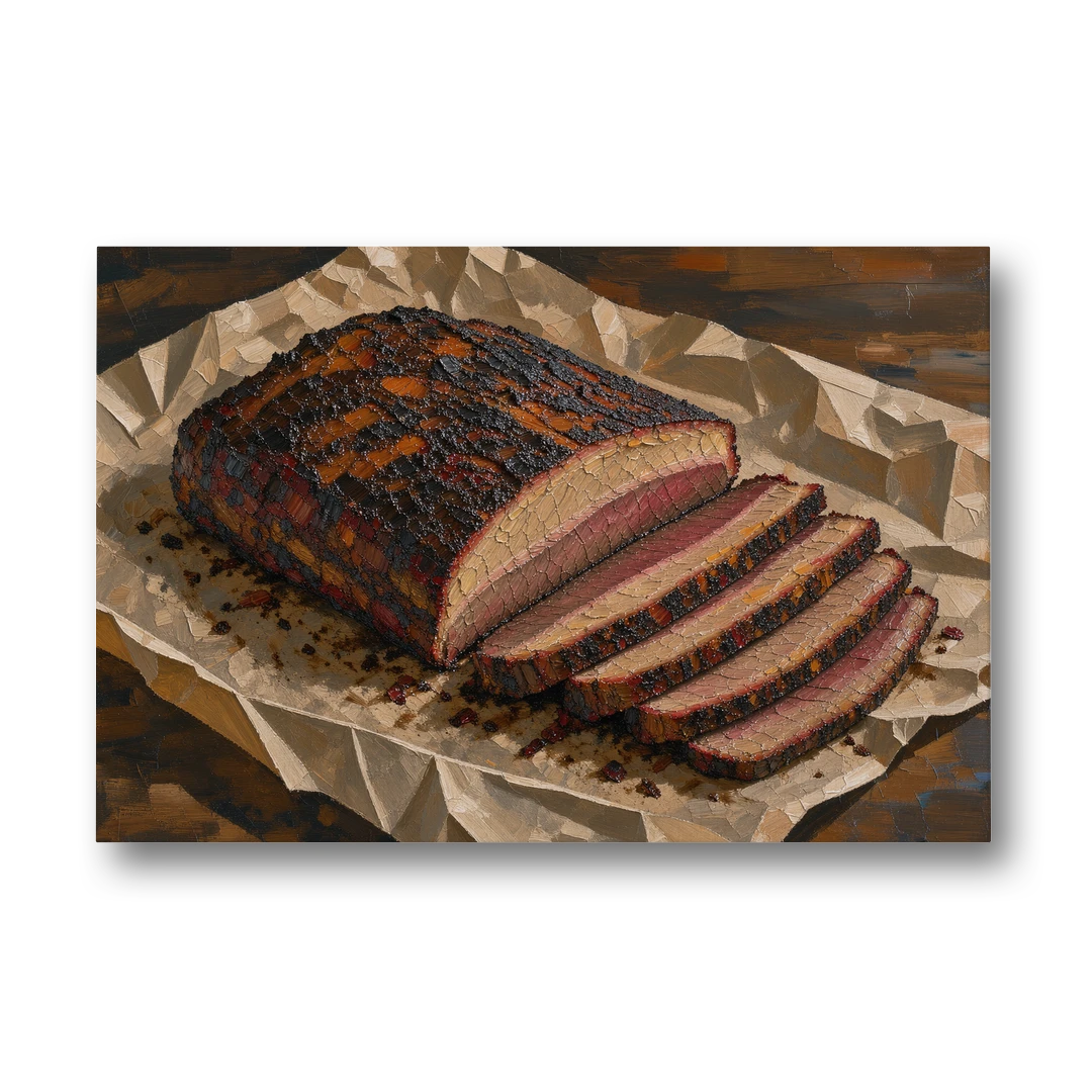 BBQ Art Smoked Brisket on Butcher Paper - Canvas Wall Art - Front