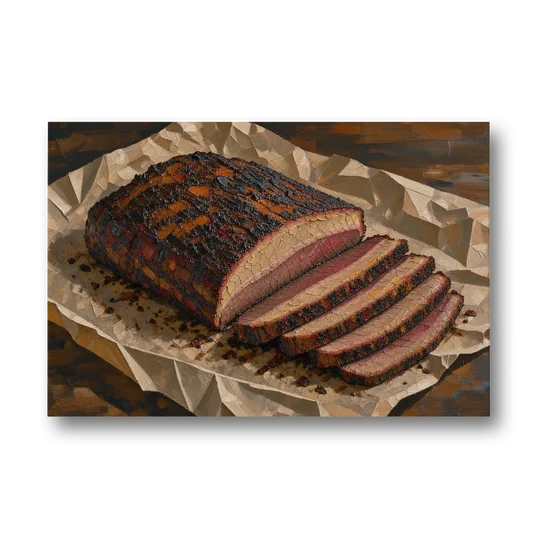 BBQ Art Smoked Brisket on Butcher Paper - Canvas Wall Art - Front