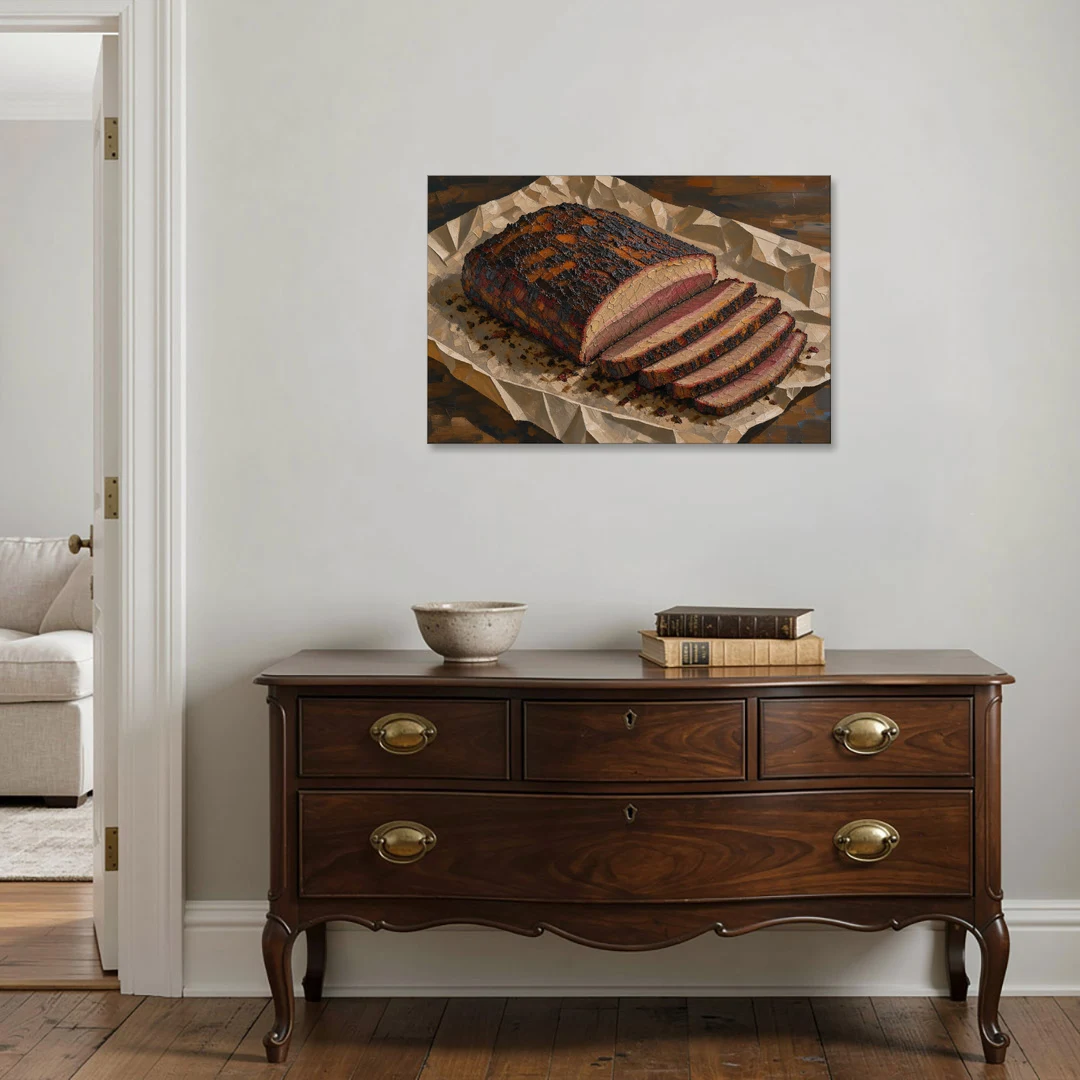 BBQ Art Smoked Brisket on Butcher Paper - Canvas Wall Art - Coffee Table - 36x24