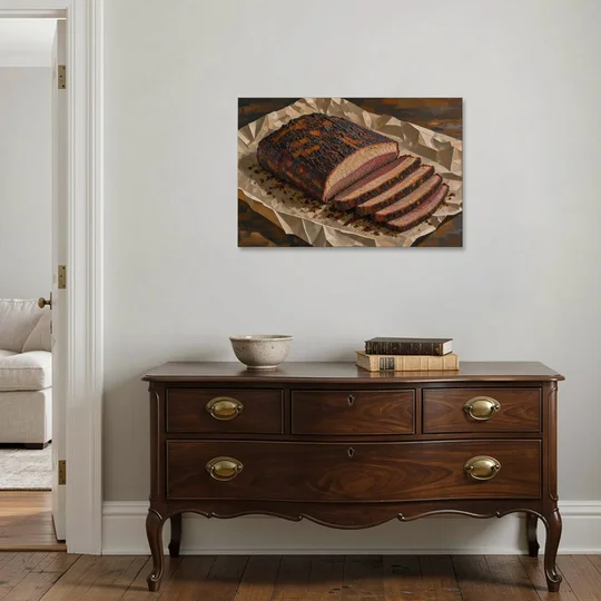 BBQ Art Smoked Brisket on Butcher Paper - Canvas Wall Art - Coffee Table - 36x24