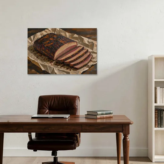 BBQ Art Smoked Brisket on Butcher Paper - Canvas Wall Art - Office - 36x24