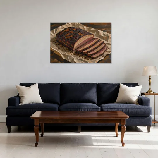 BBQ Art Smoked Brisket on Butcher Paper - Canvas Wall Art - Sofa - 36x24