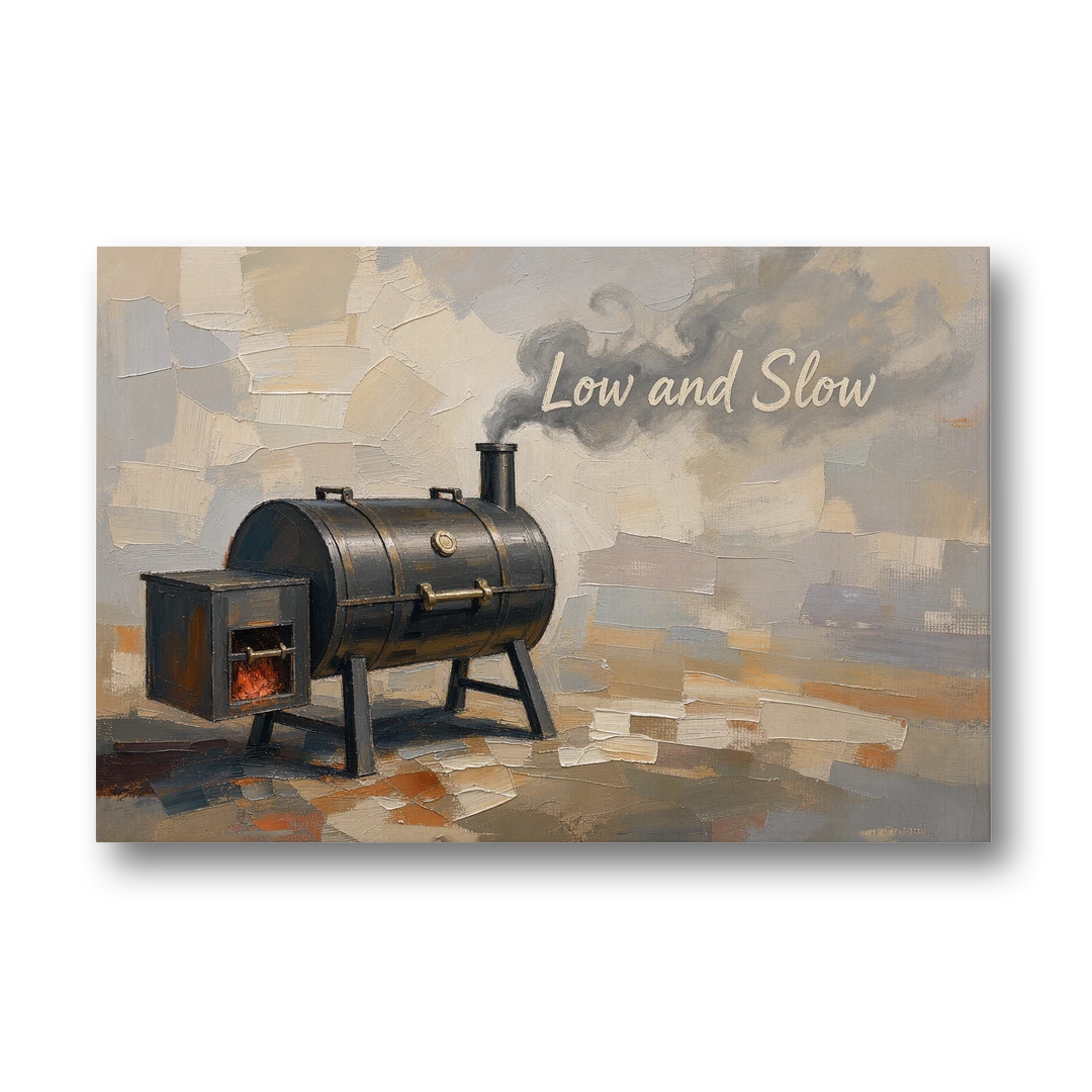 BBQ Decor Low and Slow Offset Smoker - Canvas Wall Art - Front
