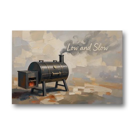BBQ Decor Low and Slow Offset Smoker - Canvas Wall Art - Front