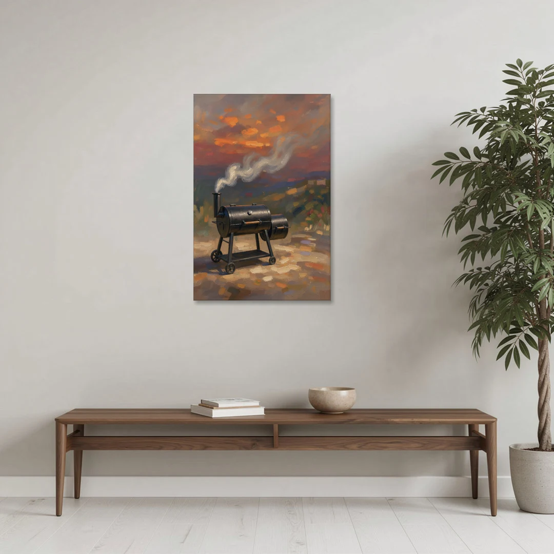 BBQ Painting Smoker Puffing at Dusk - Canvas Wall Art - Coffee Table - 24x36