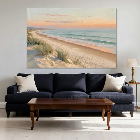 Beach Landscape Painting at First Light - Canvas Wall Art - Sofa - 60x40