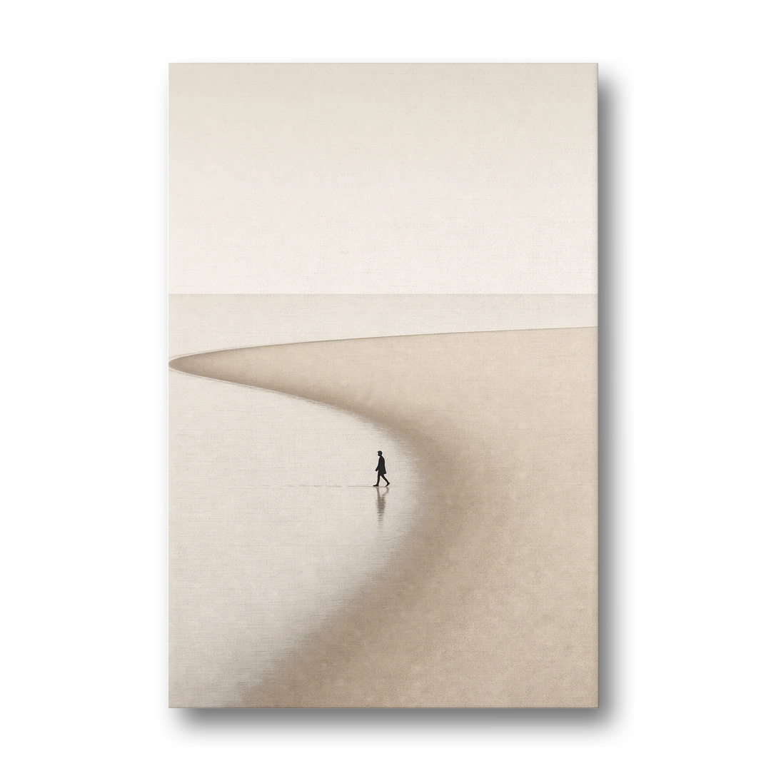 Beach Minimalist Art of a Lone Walker - Canvas Wall Art - Front