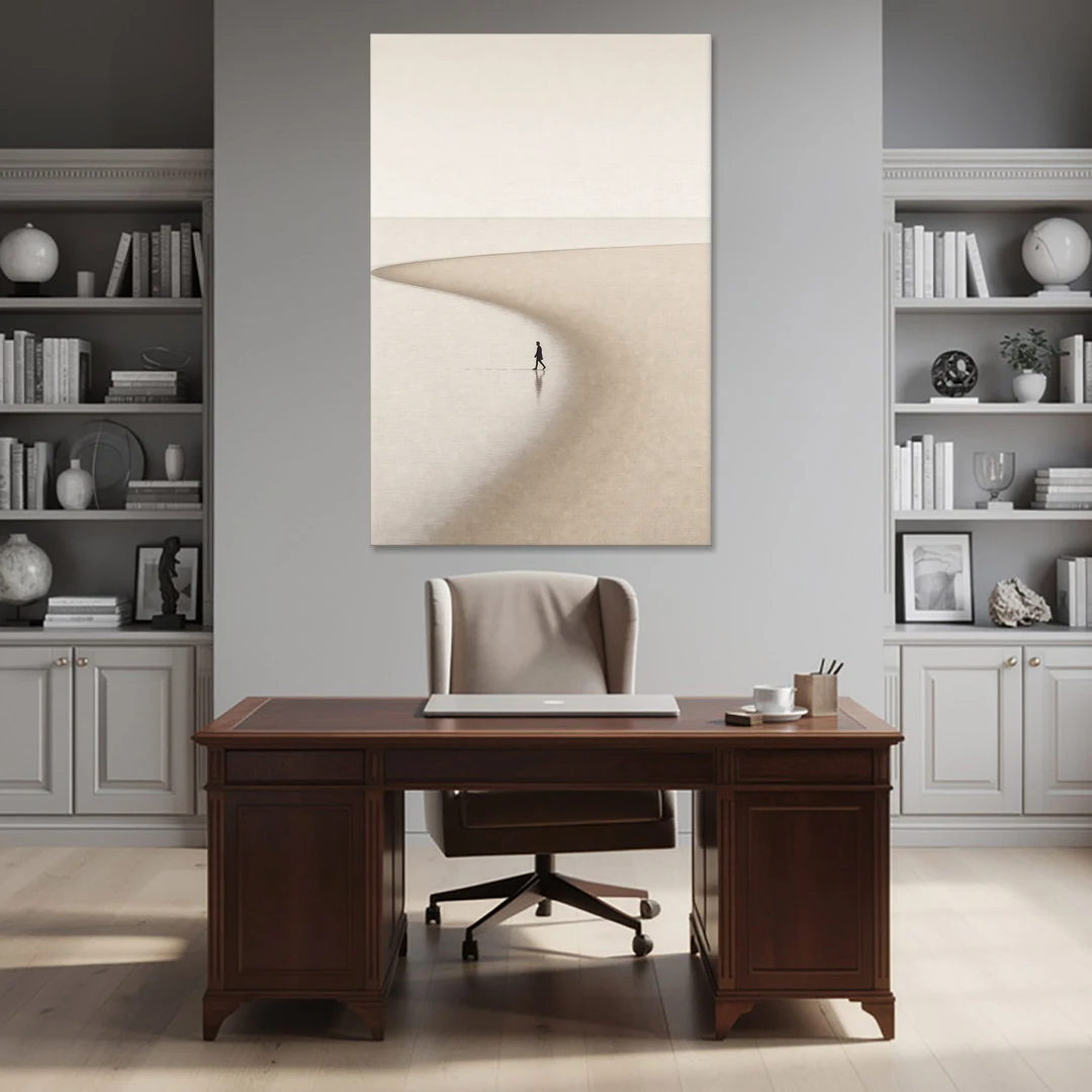 Beach Minimalist Art of a Lone Walker - Canvas Wall Art - Office - 40x60