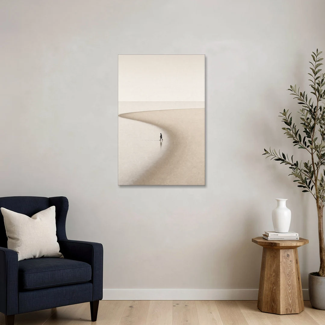Beach Minimalist Art of a Lone Walker - Canvas Wall Art - Sofa - 24x36