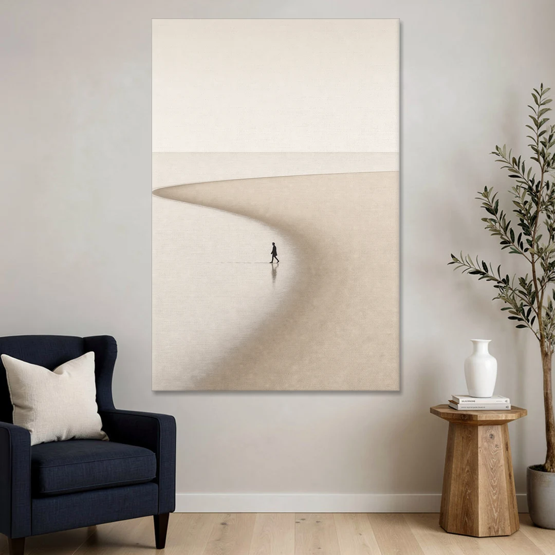 Beach Minimalist Art of a Lone Walker - Canvas Wall Art - Sofa - 40x60