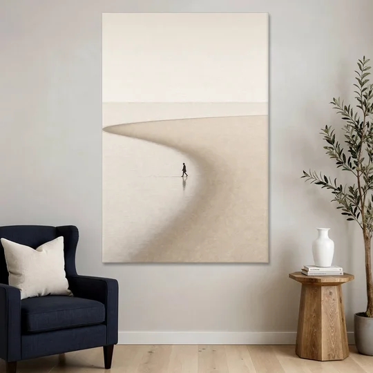 Beach Minimalist Art of a Lone Walker - Canvas Wall Art - Sofa - 40x60