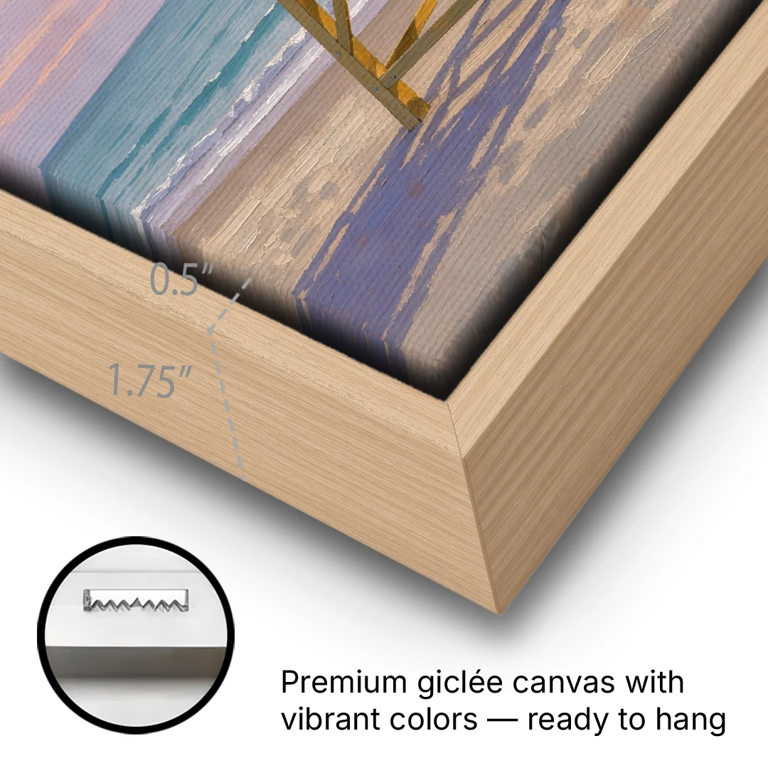 Beach Wall Art for Living Room with Lifeguard Stand - Oak Framed Canvas Wall Art - Gallery Wrap Corner