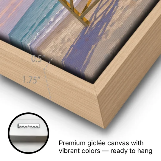 Beach Wall Art for Living Room with Lifeguard Stand - Oak Framed Canvas Wall Art - Gallery Wrap Corner