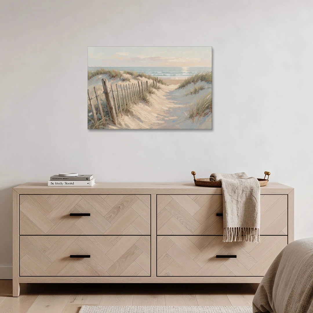 Beachy Wall Decor with a Weathered Dune Fence - Canvas Wall Art - Coffee Table - 36x24