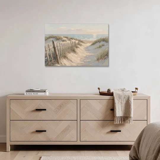 Beachy Wall Decor with a Weathered Dune Fence - Canvas Wall Art - Coffee Table - 36x24