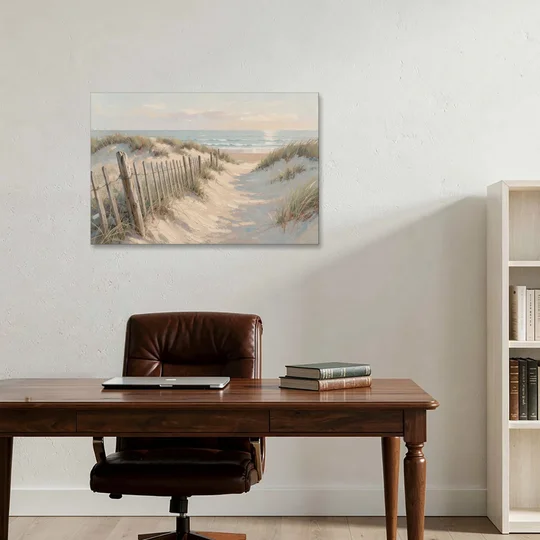 Beachy Wall Decor with a Weathered Dune Fence - Canvas Wall Art - Office - 36x24