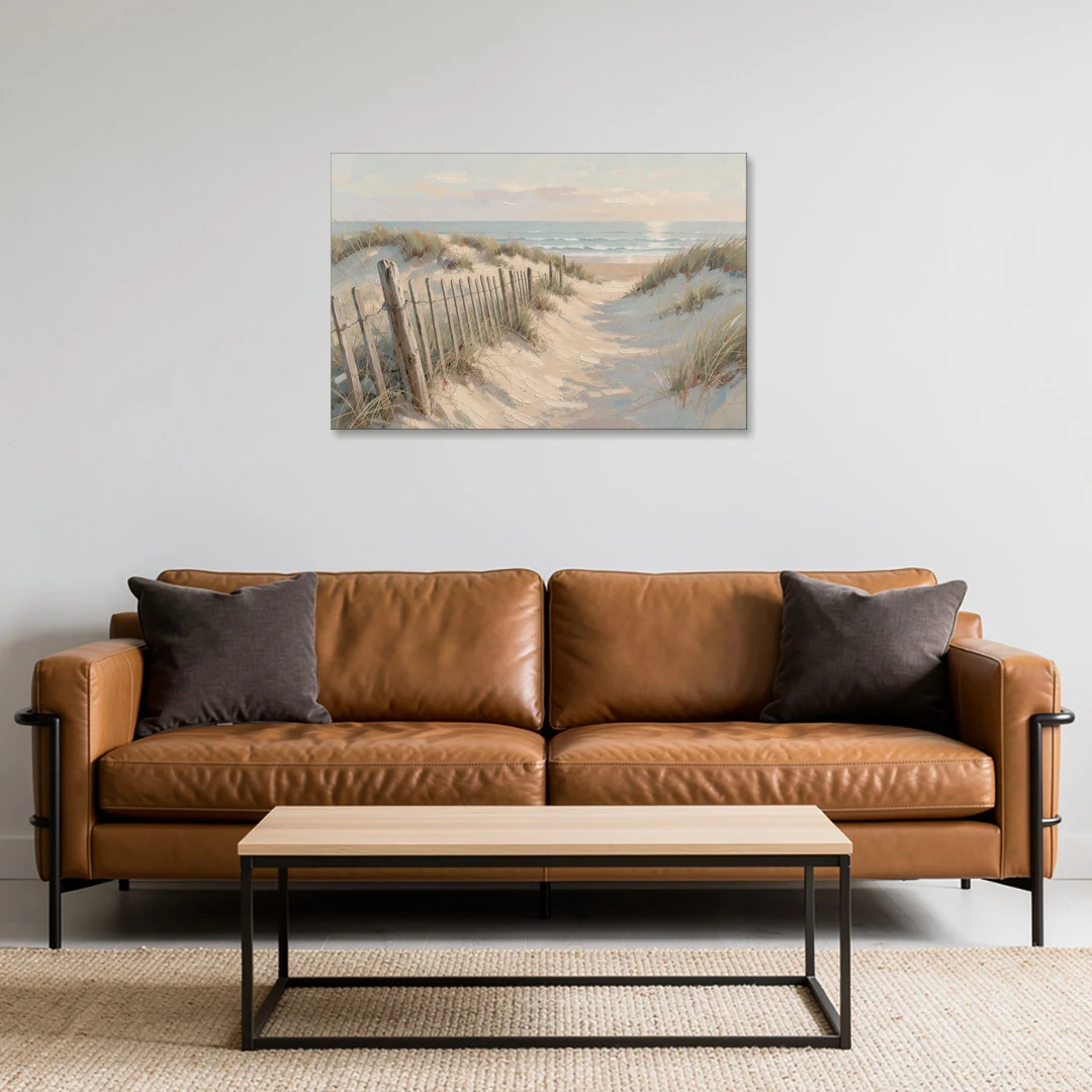 Beachy Wall Decor with a Weathered Dune Fence - Canvas Wall Art - Sofa - 36x24