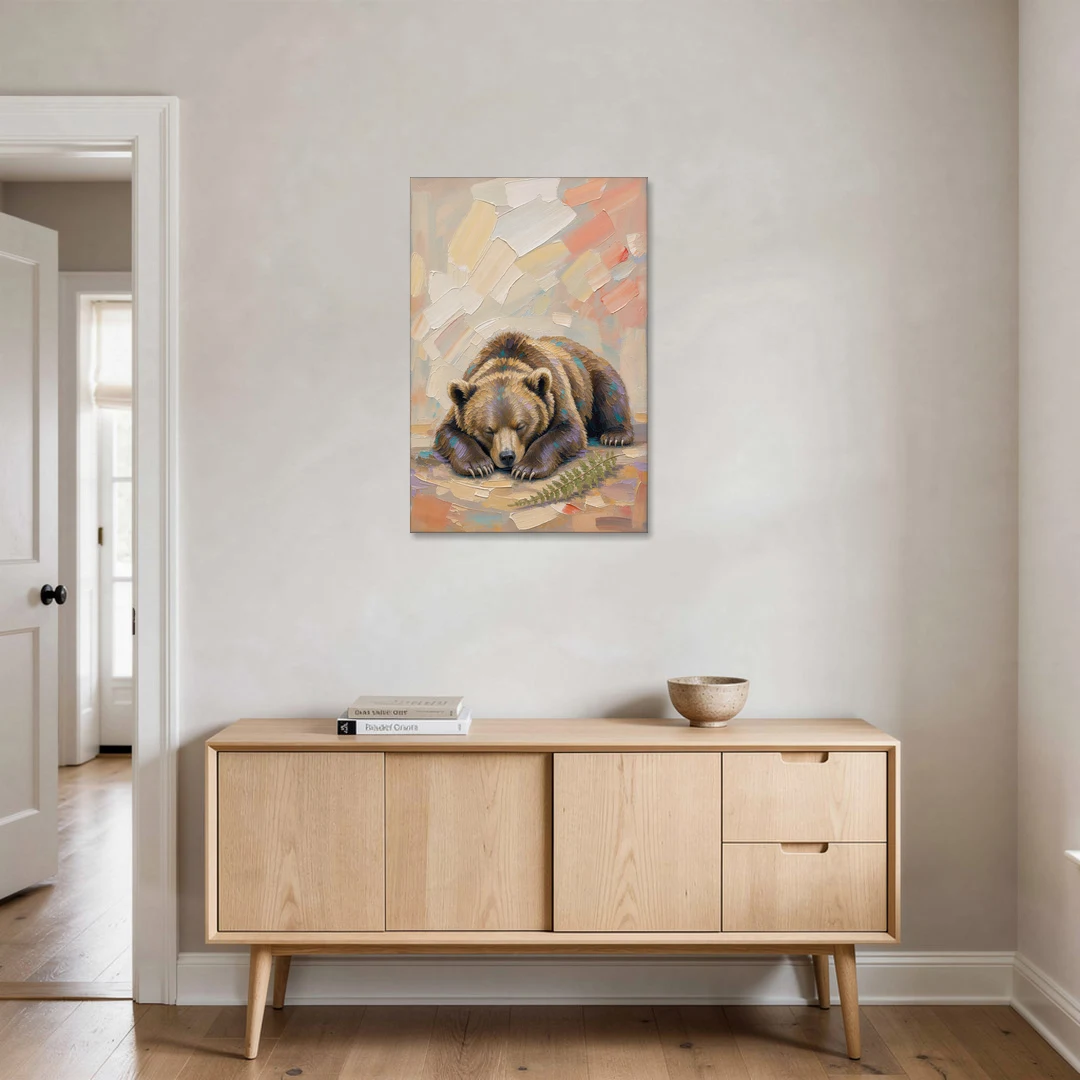 Bear Cub Painting Asleep on Its Paws - Canvas Wall Art - Coffee Table - 24x36