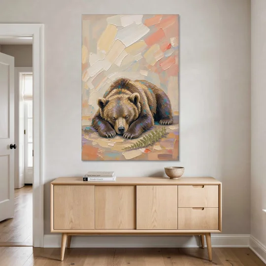 Bear Cub Painting Asleep on Its Paws - Canvas Wall Art - Coffee Table - 40x60