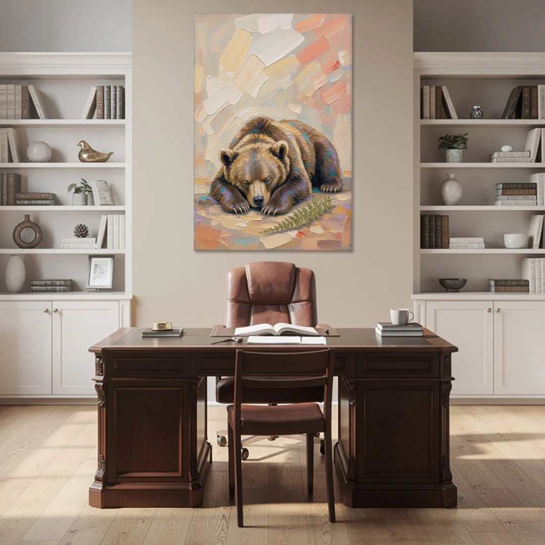 Bear Cub Painting Asleep on Its Paws - Canvas Wall Art - Office - 40x60