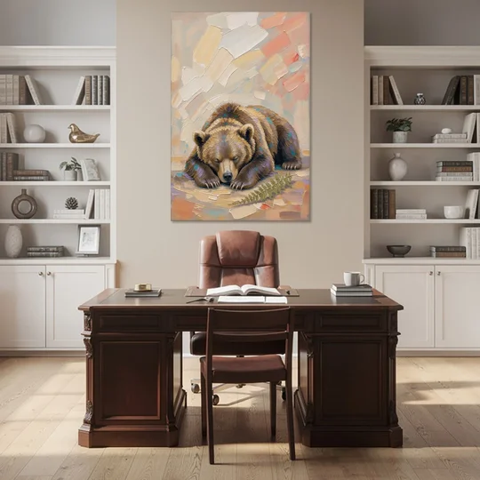 Bear Cub Painting Asleep on Its Paws - Canvas Wall Art - Office - 40x60