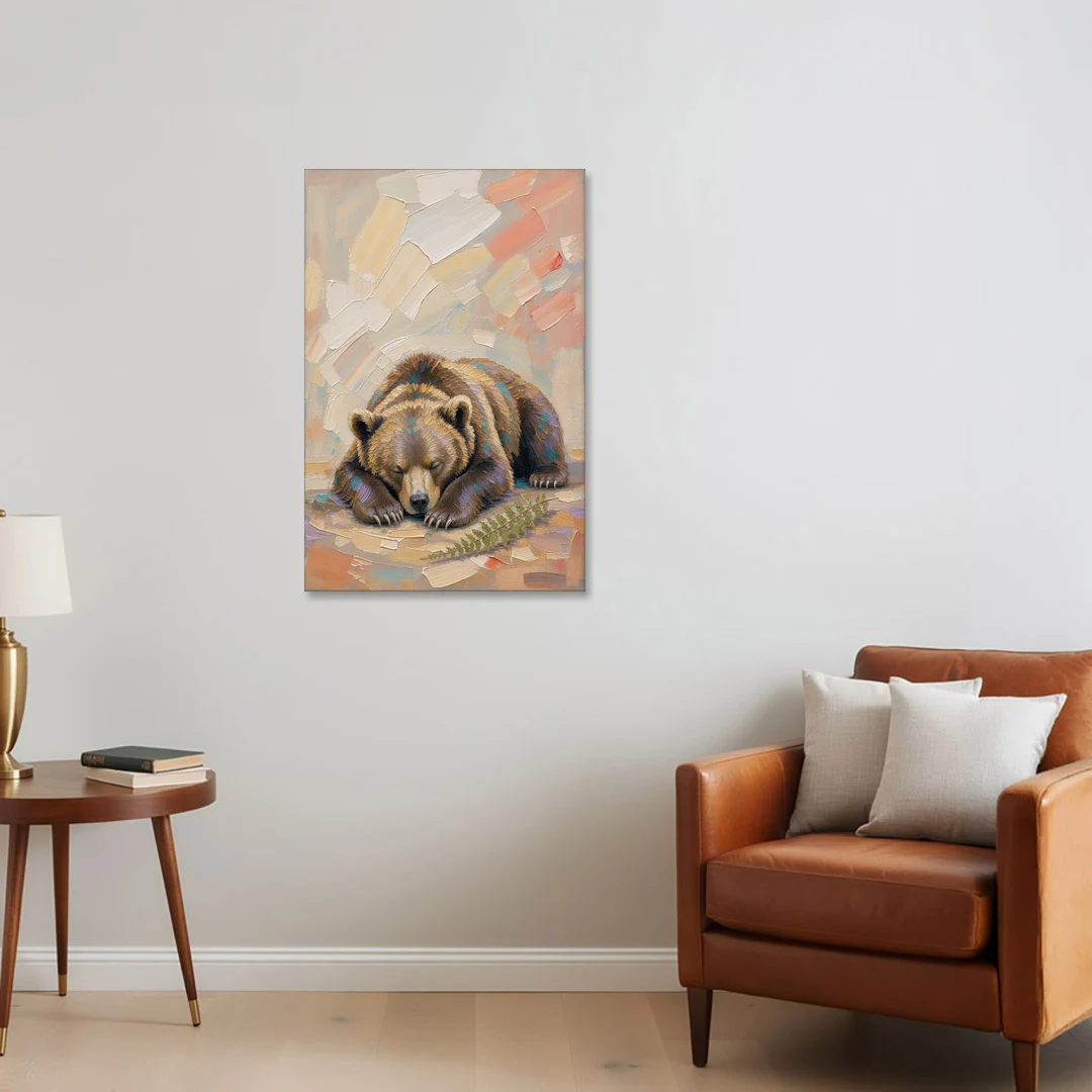 Bear Cub Painting Asleep on Its Paws - Canvas Wall Art - Sofa - 24x36